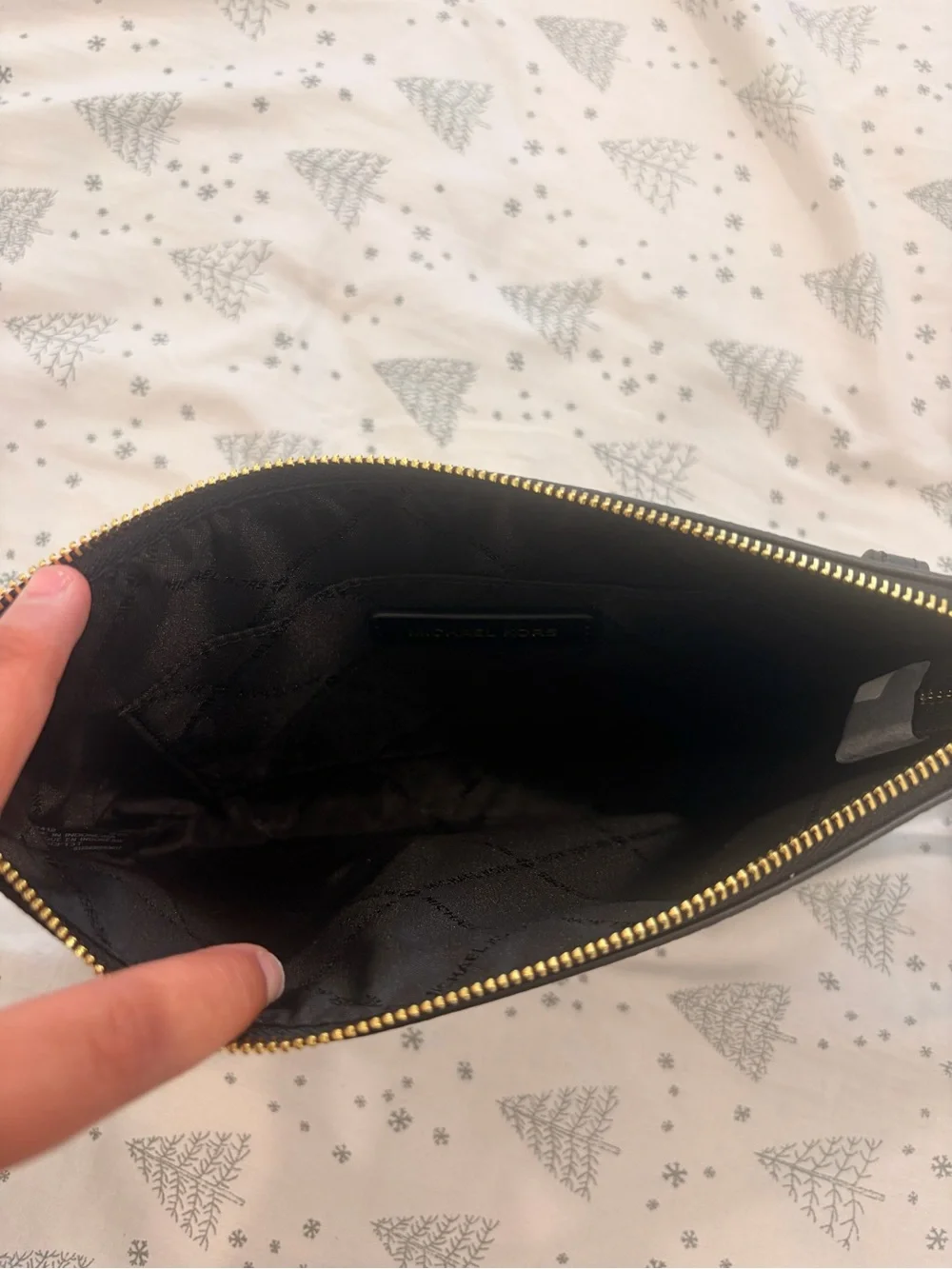Michael Kors Black Monogram Wristlet Clutch with Gold Hardware